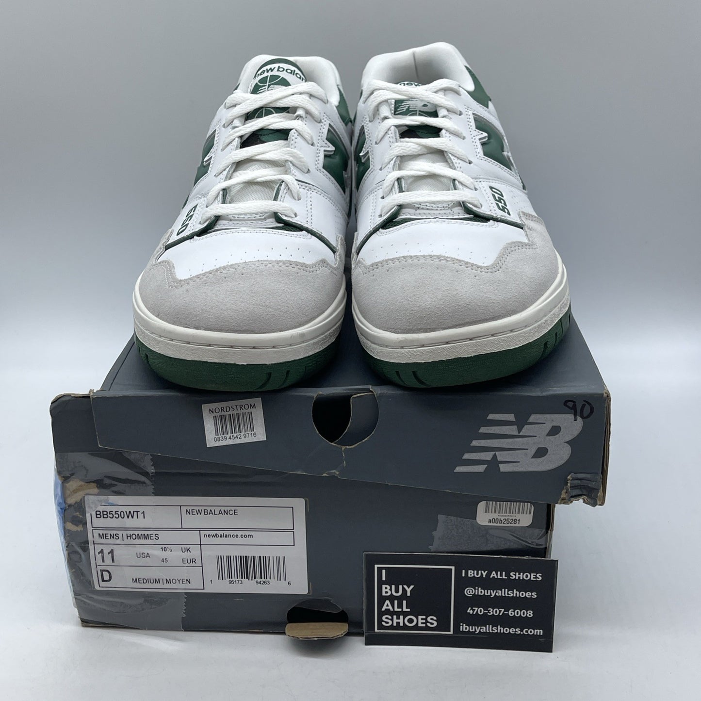 Size 10 - New Balance 550 White 2021 Green Grey Suede Leather (BB550WT1)