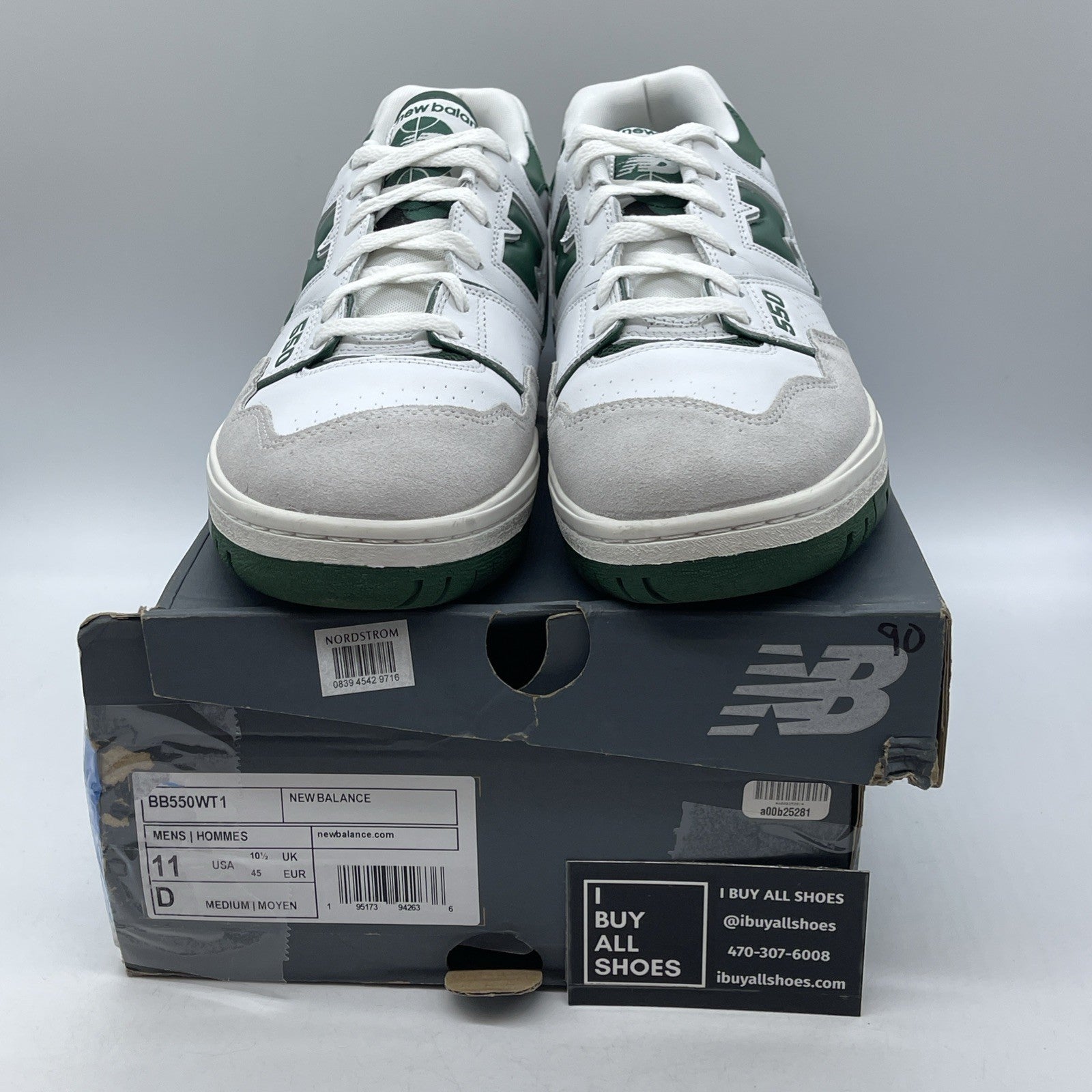 Size 10 - New Balance 550 White 2021 Green Grey Suede Leather (BB550WT1)