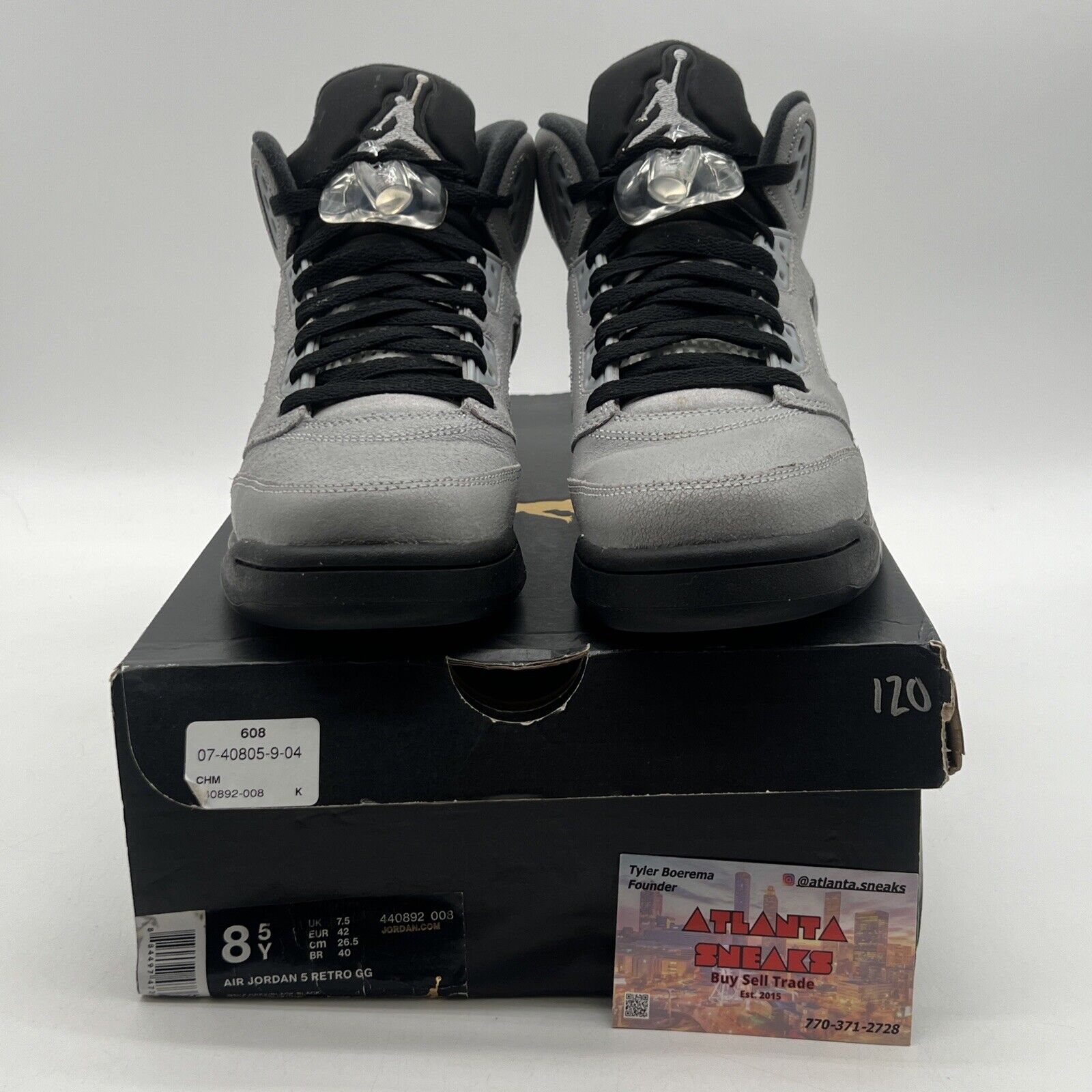 Size 8.5Y - Jordan 5 Retro Mid Wolf Grey - (440892-008) Black