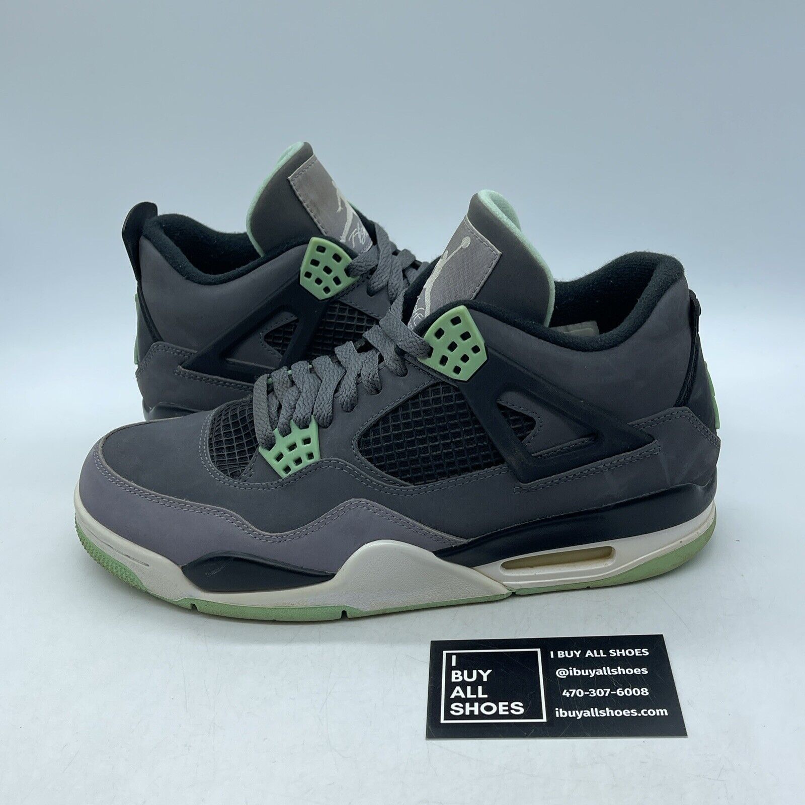 Size 8 - Jordan 4 Retro Green Glow Black Grey Suede Leather (308497-033)