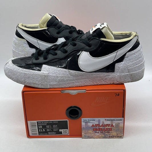 Size 10 - Nike sacai x Blazer Low Black Patent White Leather Suede (DM6443-001)