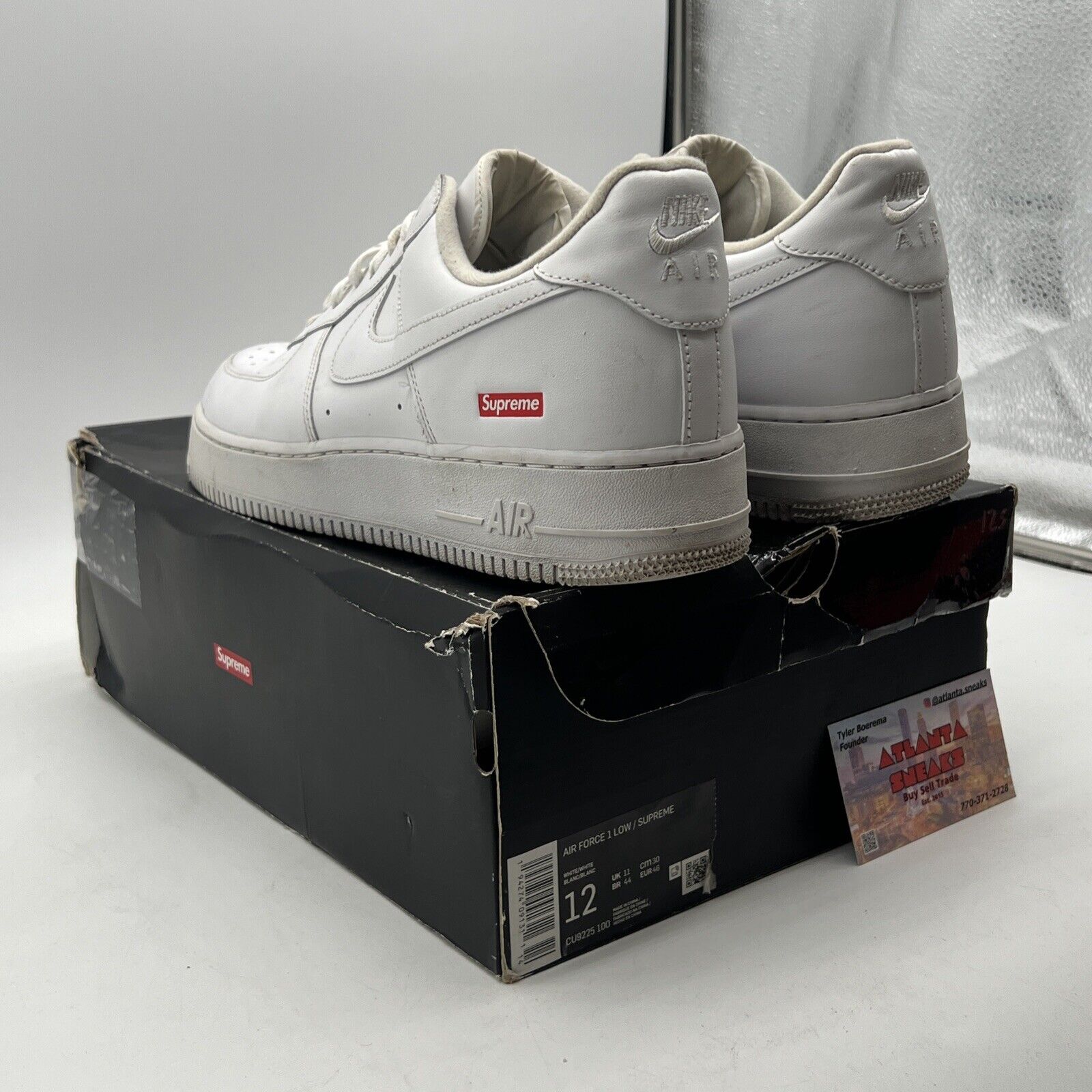 Size 12 - Nike Air Force 1 x Supreme Low Box Logo - White (CU9225-100)