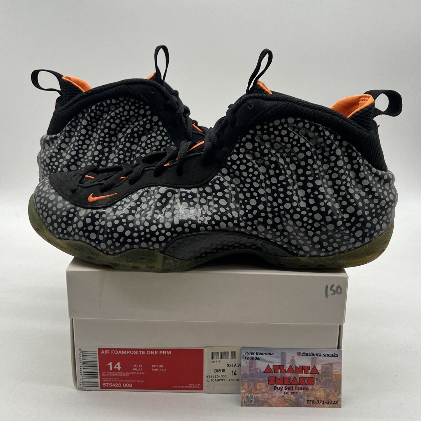 Size 14 - Nike Air Foamposite One Prm Safari Black Orange White (575420-003)