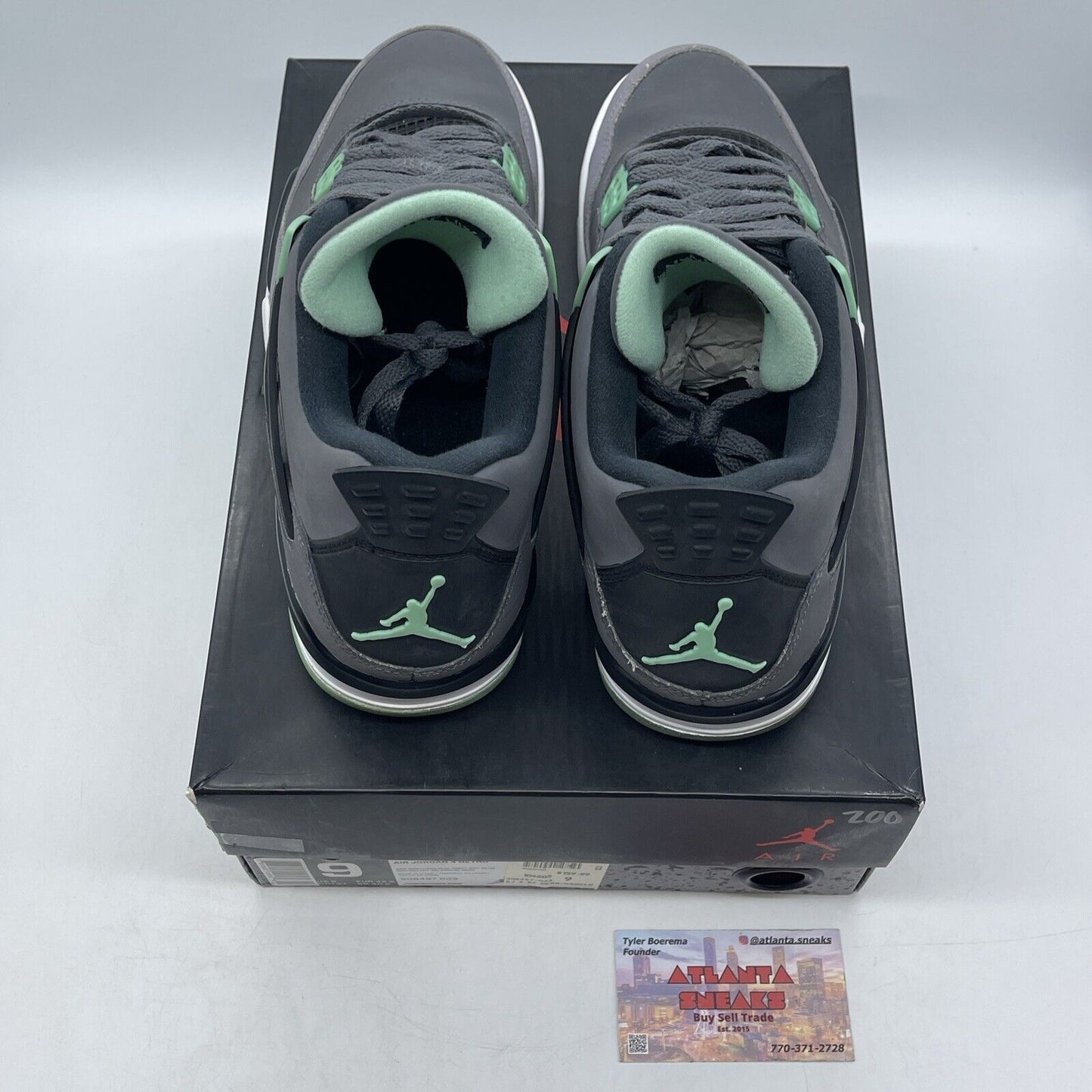 Size 9 - Jordan 4 Retro Green Glow 2013 Grey Black White Suede (308497-033)