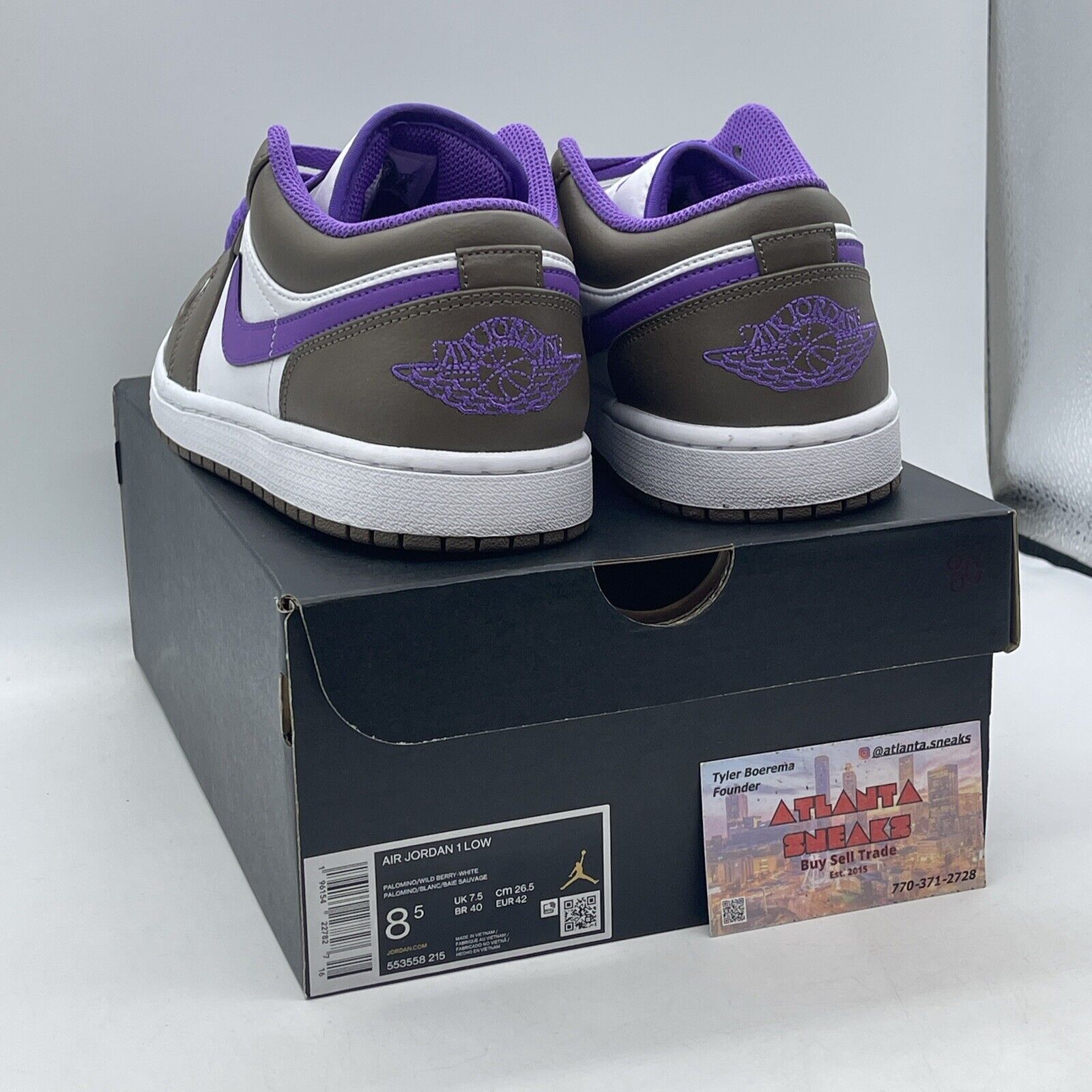 Size 8.5 - Air Jordan 1 Low Palomino White Brown Purple Leather (553558-215)