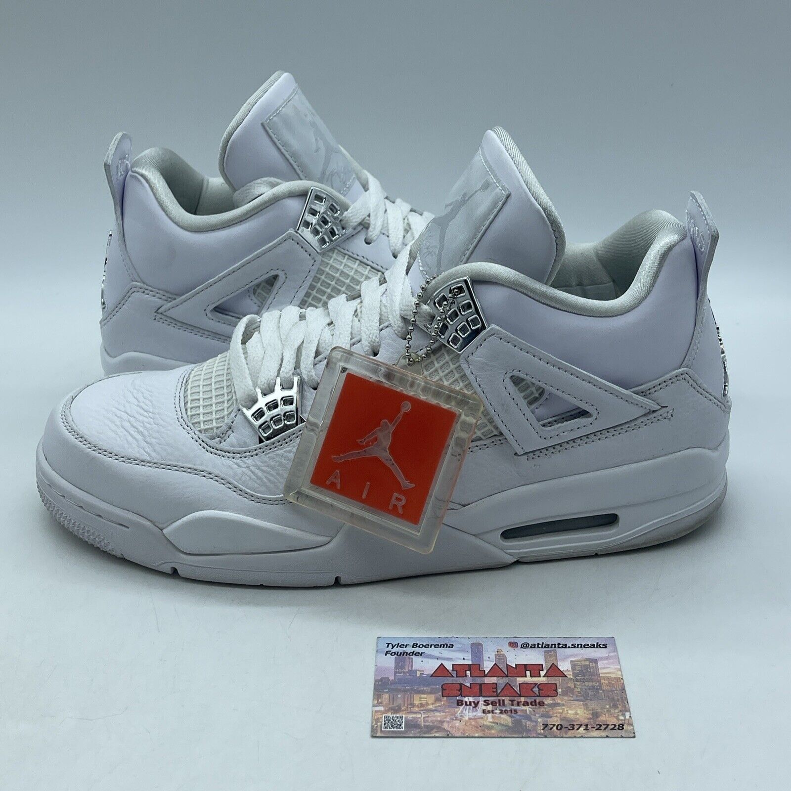 Size 10 - Jordan 4 Retro Mid Pure Money Silver White Leather (308497-100)