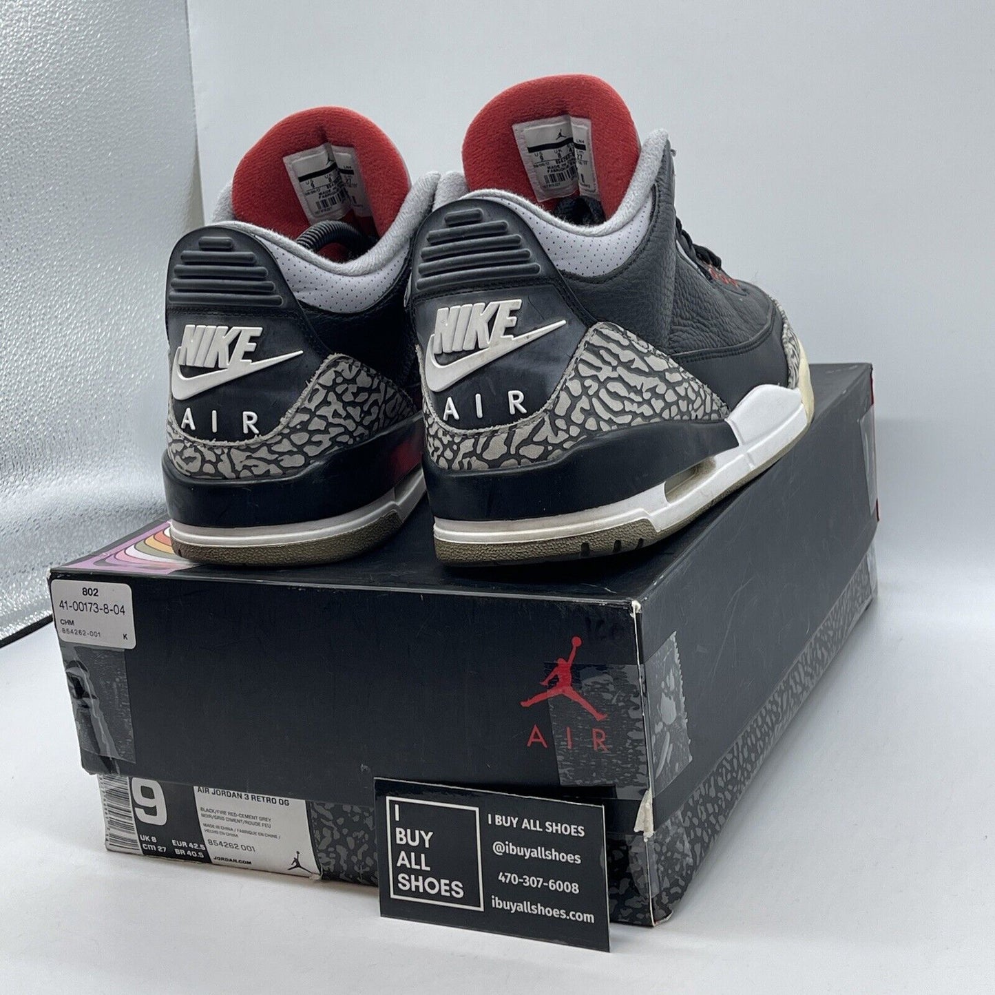 Size 9 - Jordan 3 Retro OG Mid Black Cement Grey Suede Leather (854262-001)