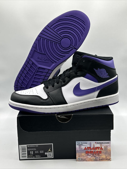 New Nike Air Jordan 1 Mid Court Purple Black White Men's Size 11  554724-095