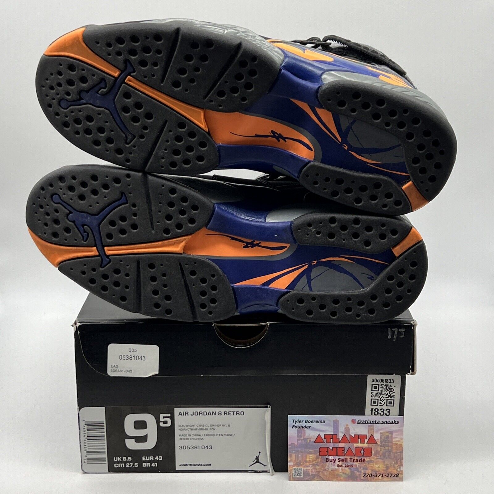 Size 9.5 - Air Jordan 8 Retro Phoenix Suns Black Grey Orange Purple (305381-043)