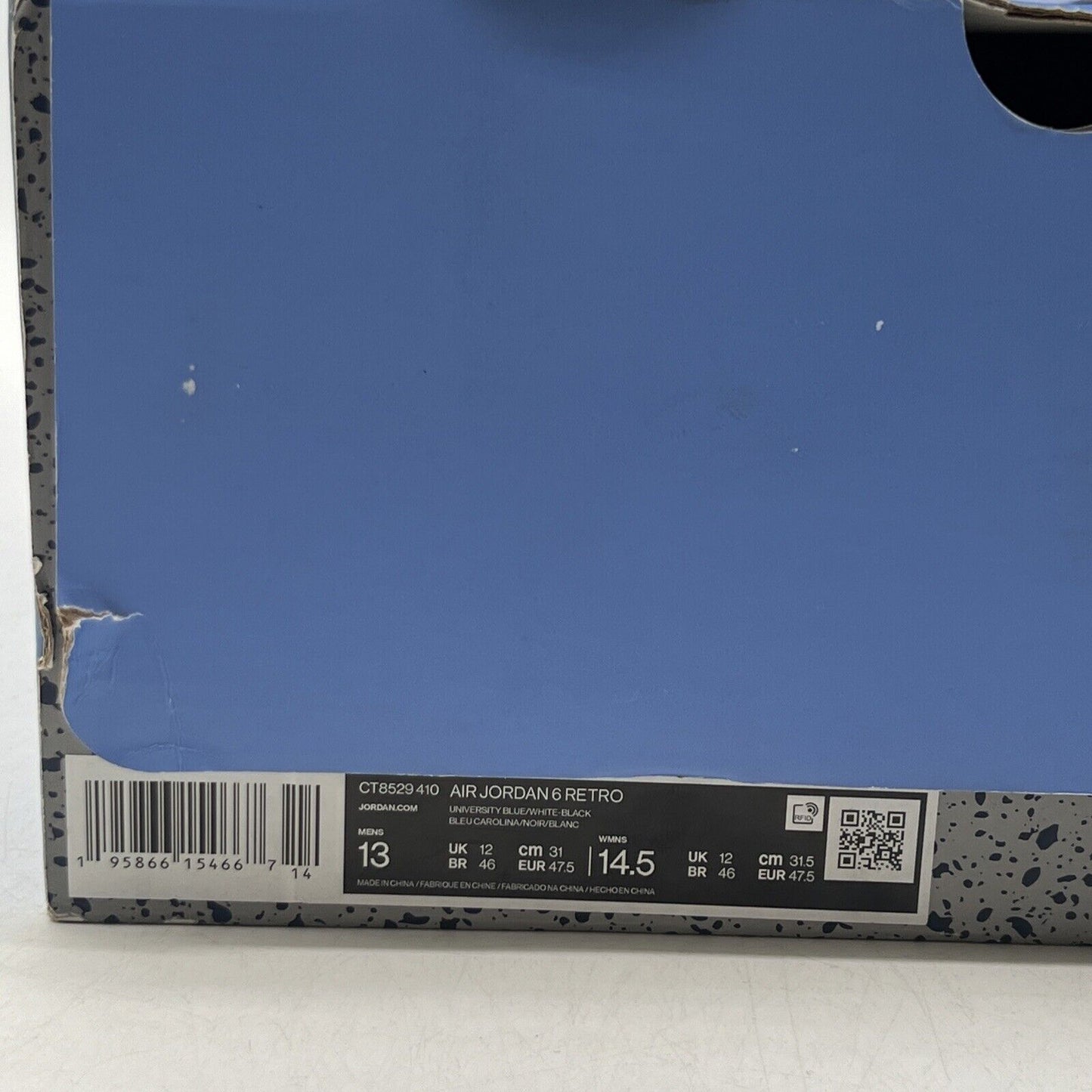 Size 13 - Jordan 6 Retro Mid UNC Home Black White Blue Suede Leather CT8529-410