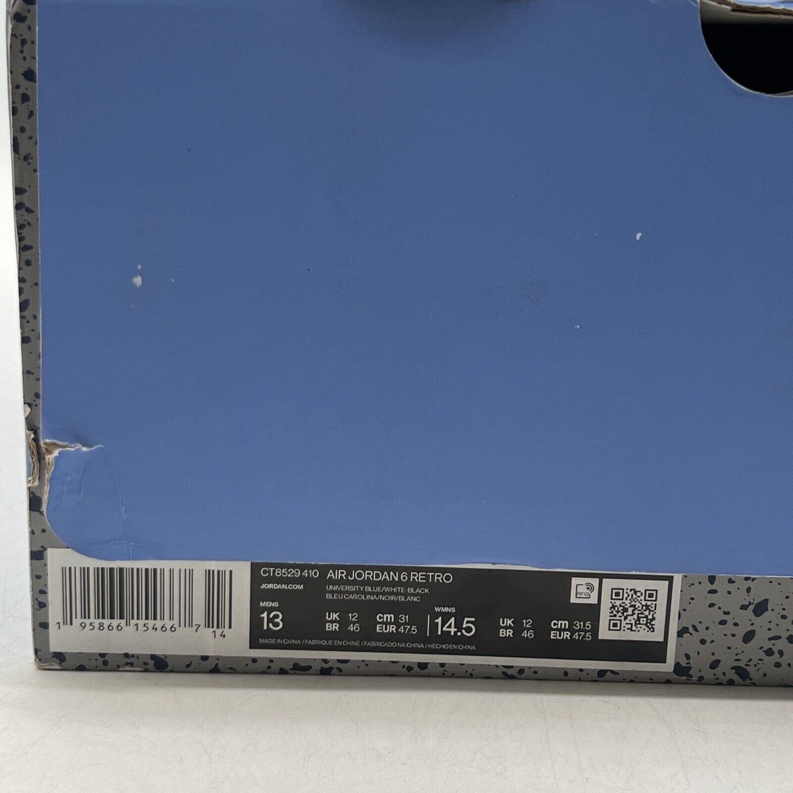 Size 13 - Jordan 6 Retro Mid UNC Home Black White Blue Suede Leather CT8529-410