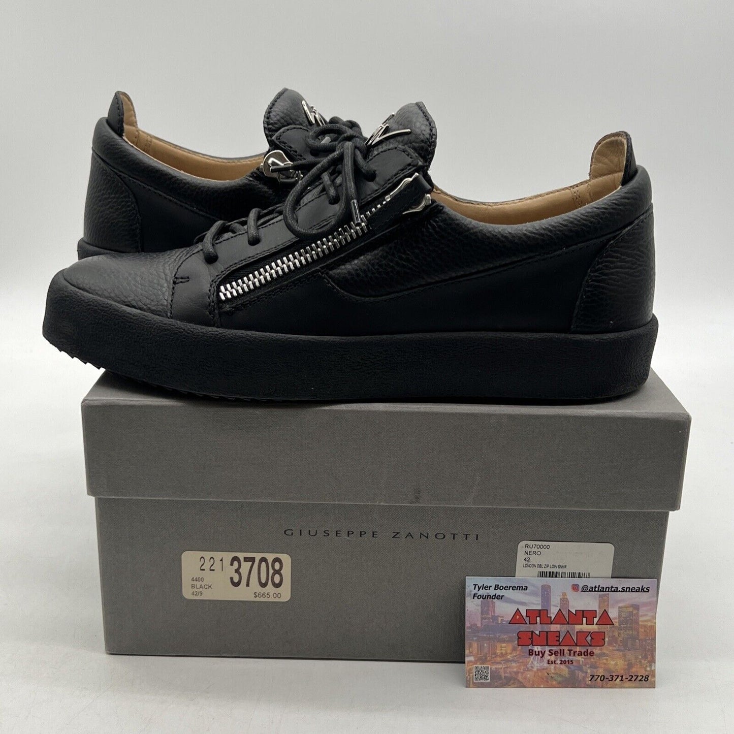 Size 9 - Giuseppe Zanotti Men's Black London Double-Zip Sneaker Shoe