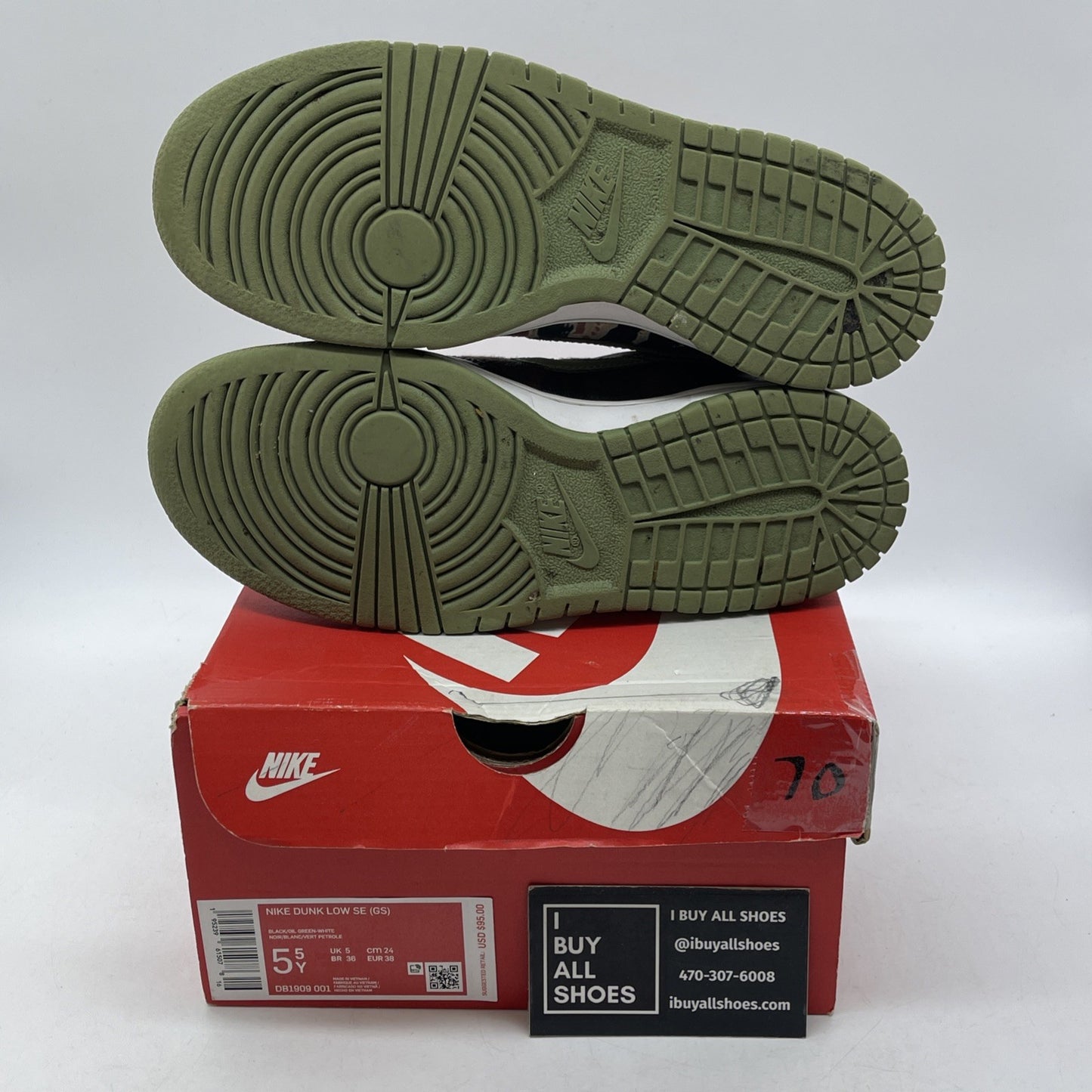 Size 5.5Y - Nike Dunk SE Low Black Multi-Camo Black Green Suede (DB1909-001)