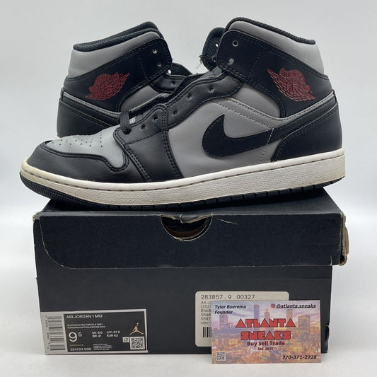 Size 9.5 - Jordan 1 Mid Shadow Black White Gray Red Leather (554724-096)