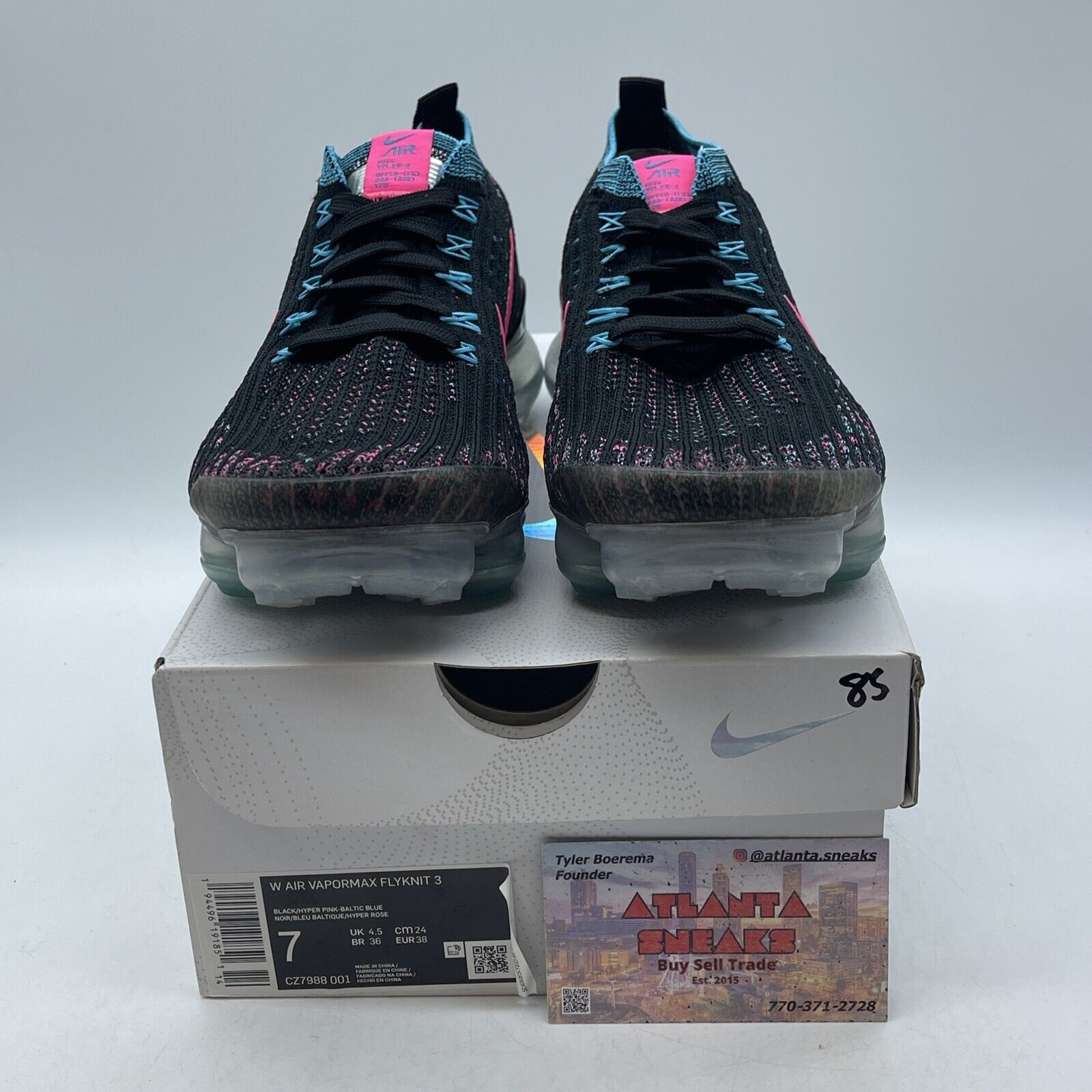 Size 7W - Nike Air VaporMax Flyknit 3 Black Hyper Pink Blue Black (CZ7988-001)