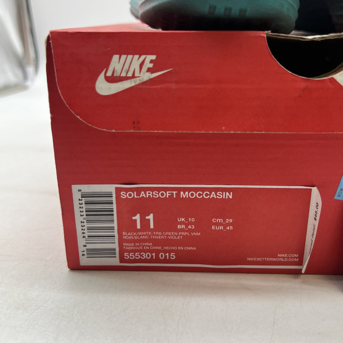 Size 11 - Nike Solarsoft Moccasin Black Turbo Green Purple (555301-015)