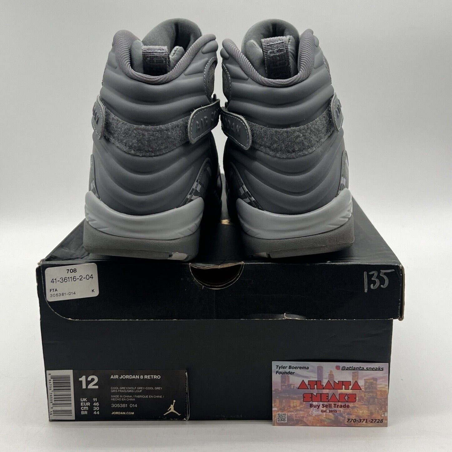 Size 12 - Air Jordan 8 Retro Cool Grey Suede Leather (305381-014)