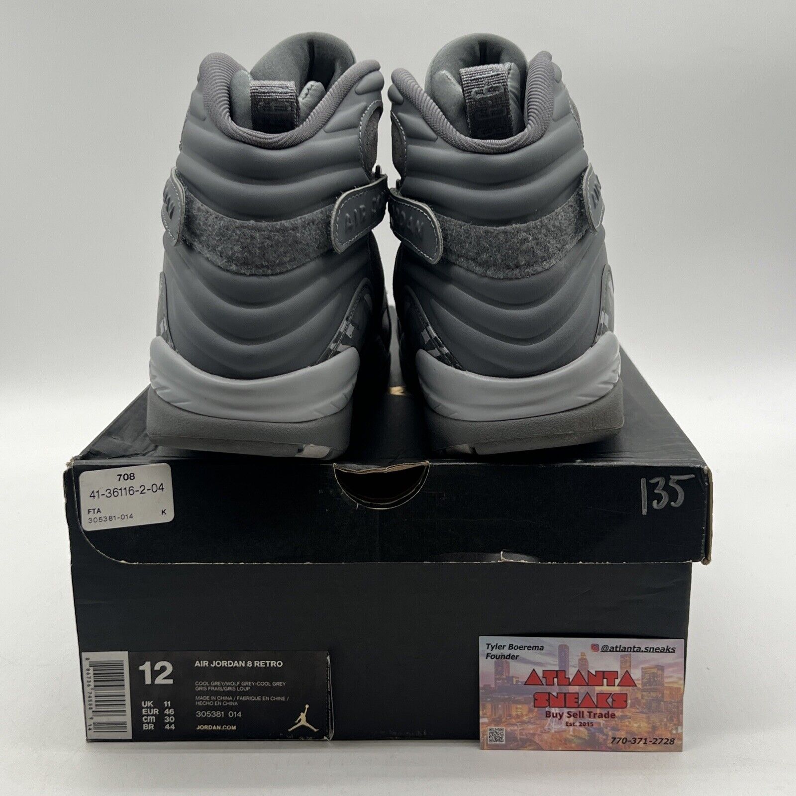 Size 12 - Air Jordan 8 Retro Cool Grey Suede Leather (305381-014)
