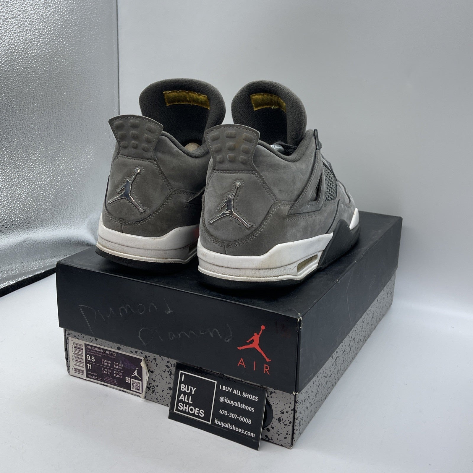 Size 9.5 - Jordan 4 Retro Low Cool Grey Silver White Suede (308497-007)