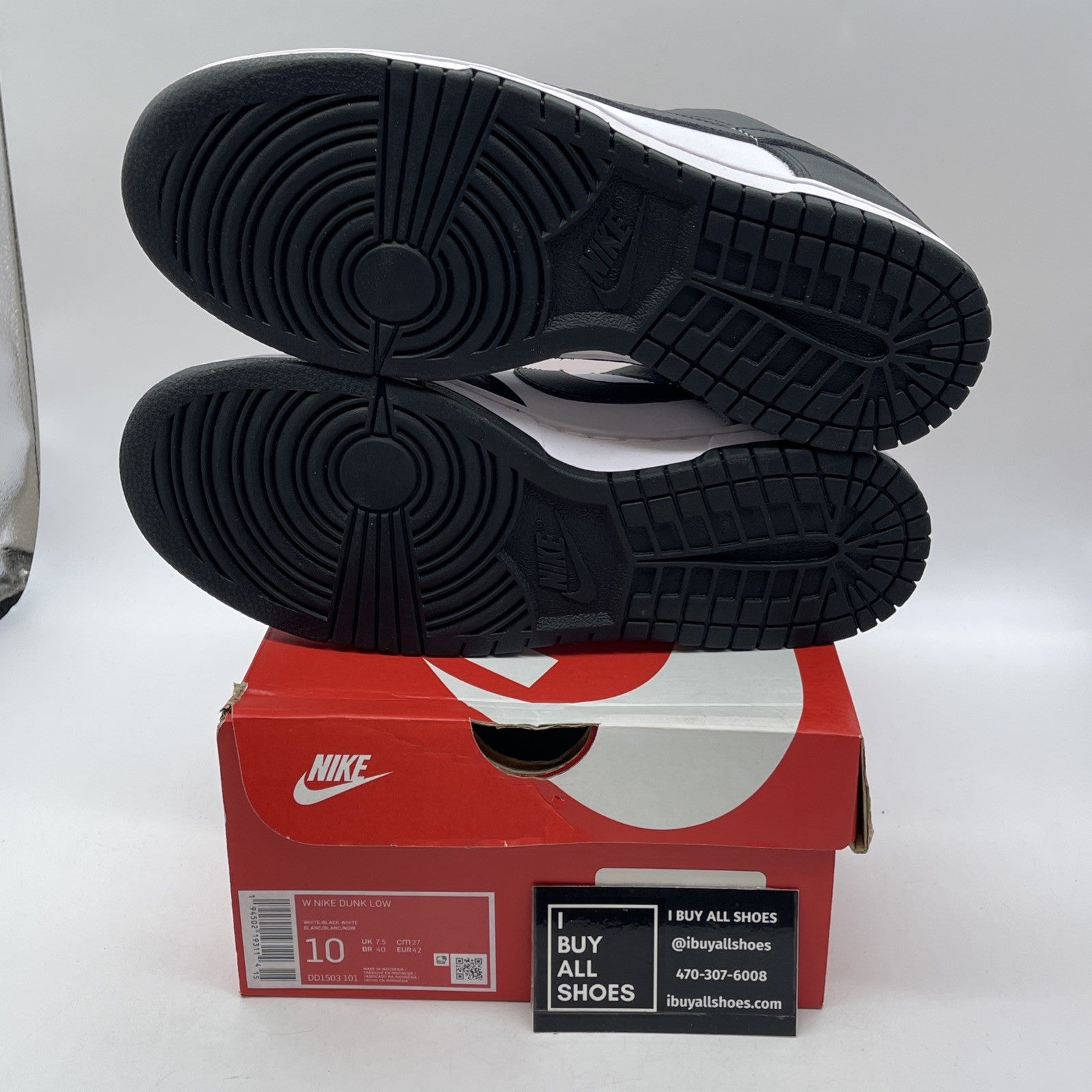 Size 10W - Nike Dunk Low Black White Leather (DD1503-101)