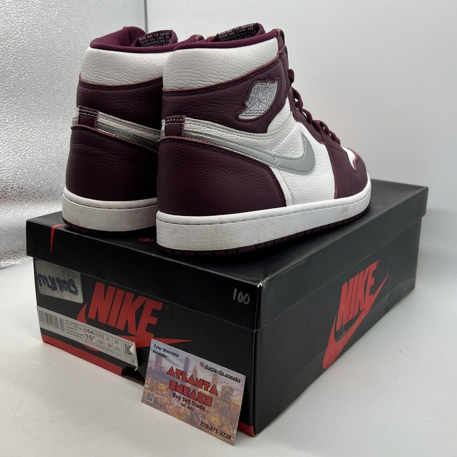 Size 10.5 - Jordan 1 Retro High OG Bordeaux White Silver Leather (555088-611)