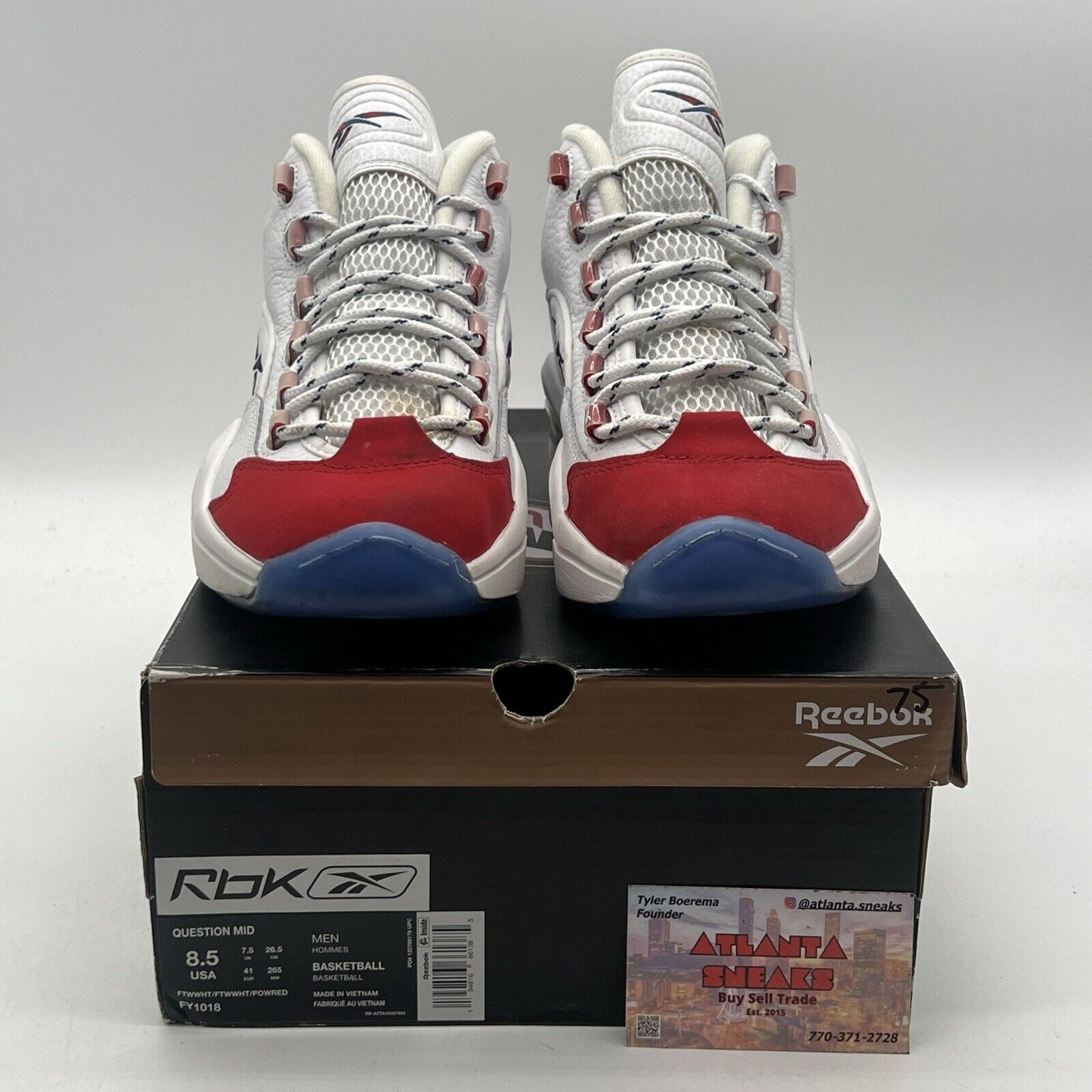 Size 8.5 - Reebok Question OG 2020 Mid Red Toe White Leather (FY1018)