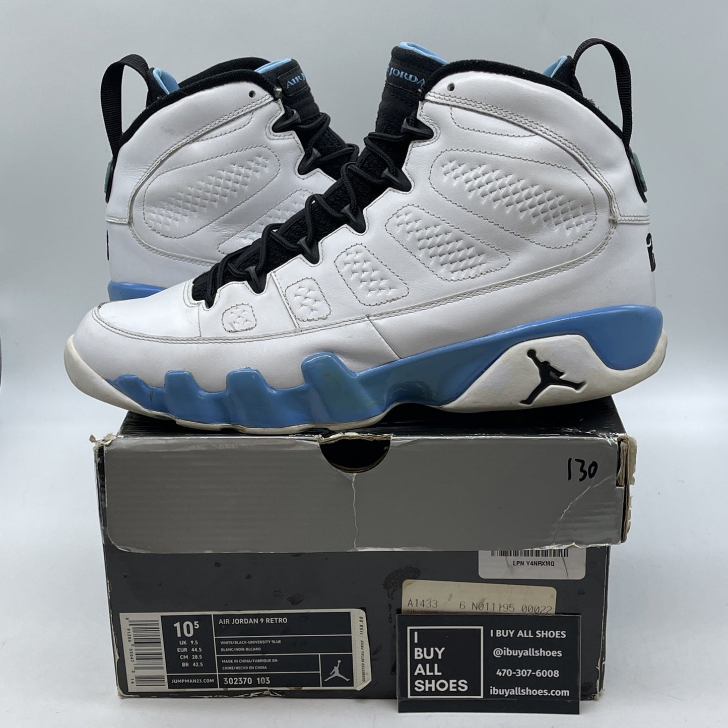 Size 10.5 - Air Jordan 9 Retro 2010 Powder Blue White Leather (302370-103)
