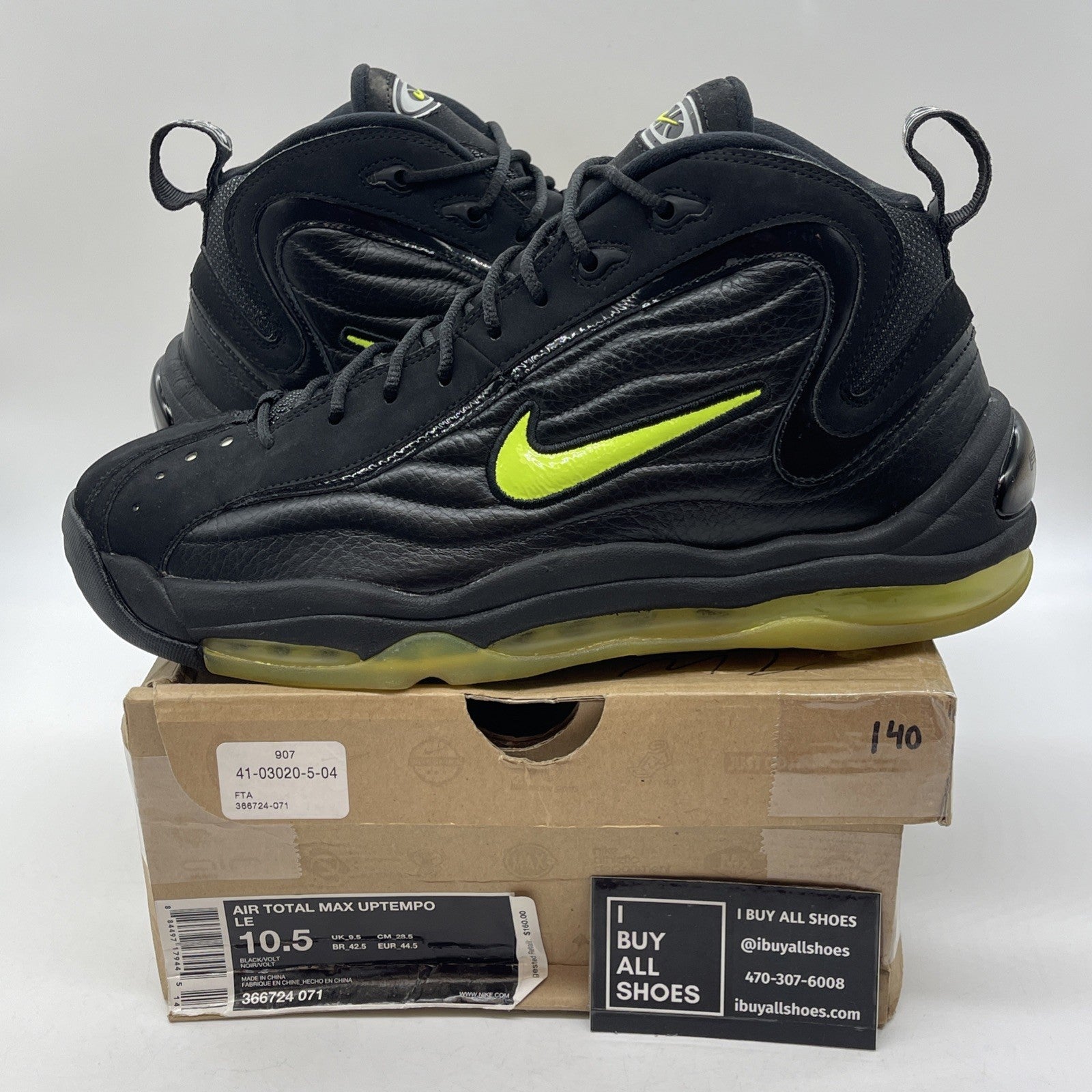 Size 10.5 - Nike Air Total Max Uptempo LE Black Volt Suede (366724-071)