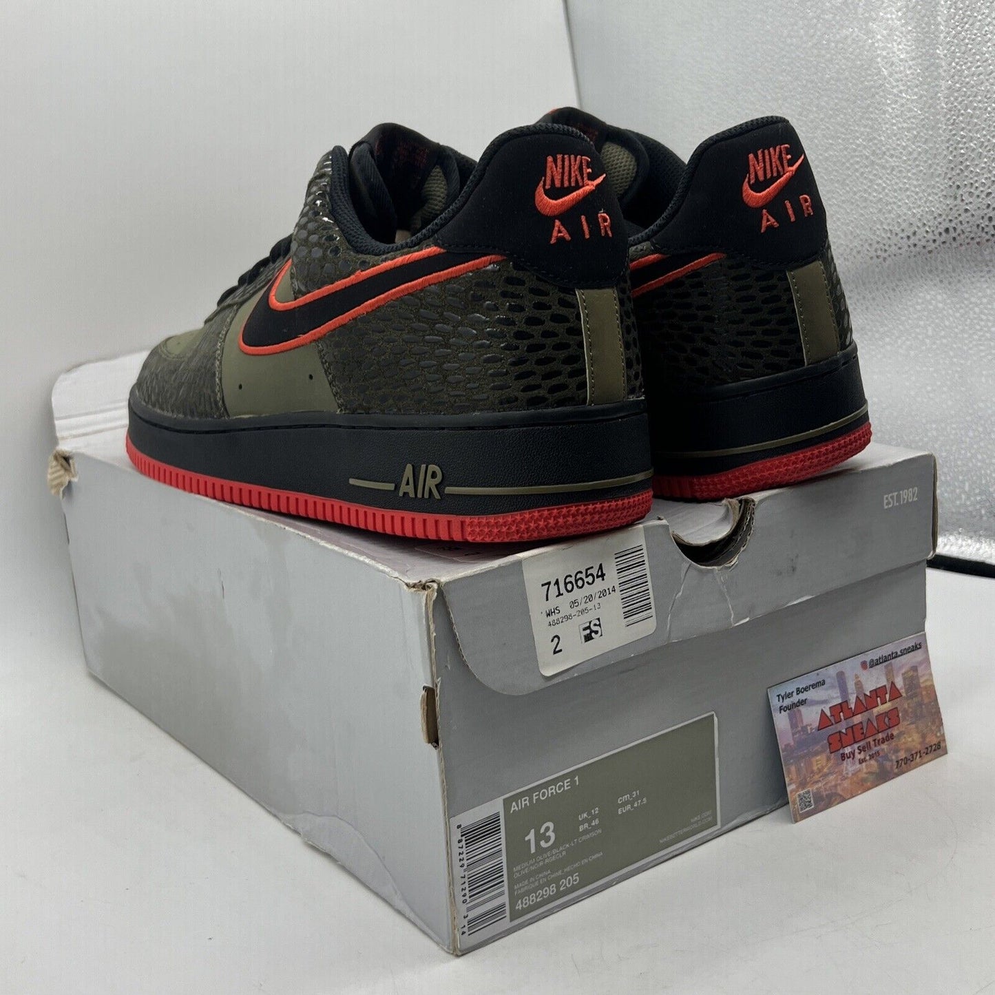 Size 13 - Nike Air Force 1 Scales Green Black Red Suede Leather (488298-205)