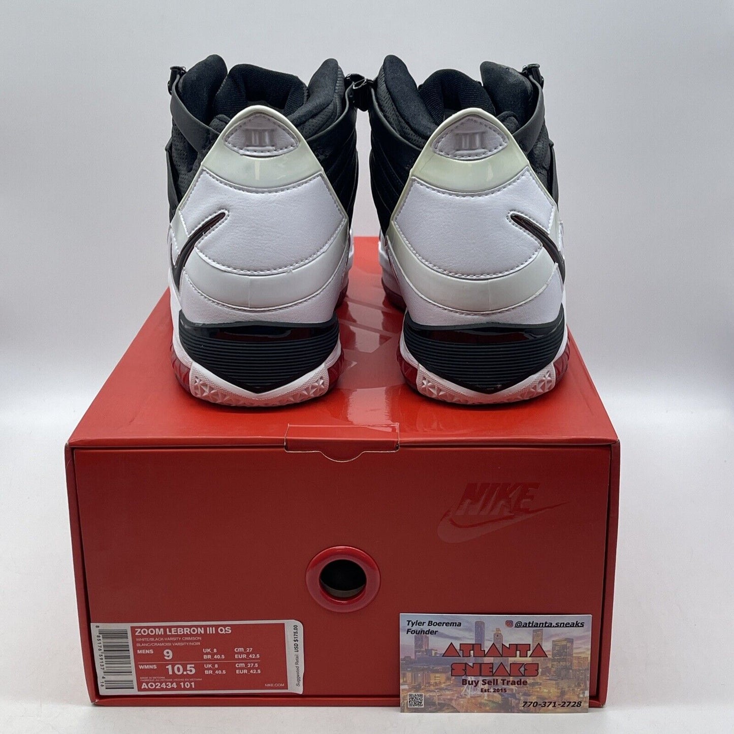 Size 9 - Nike Zoom LeBron 3 Retro QS 2019 Home Black White Red (AO2434-101)