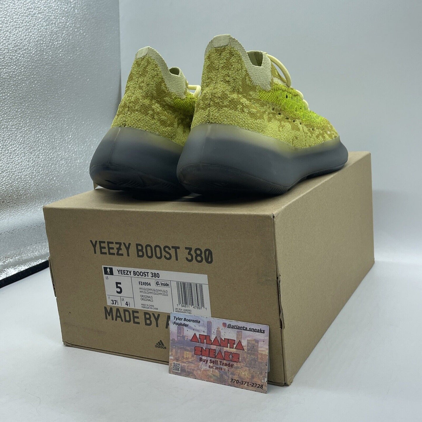 Size 5 - adidas Yeezy Boost 380 Hylte Glow Yellow Green Suede (FZ4994)