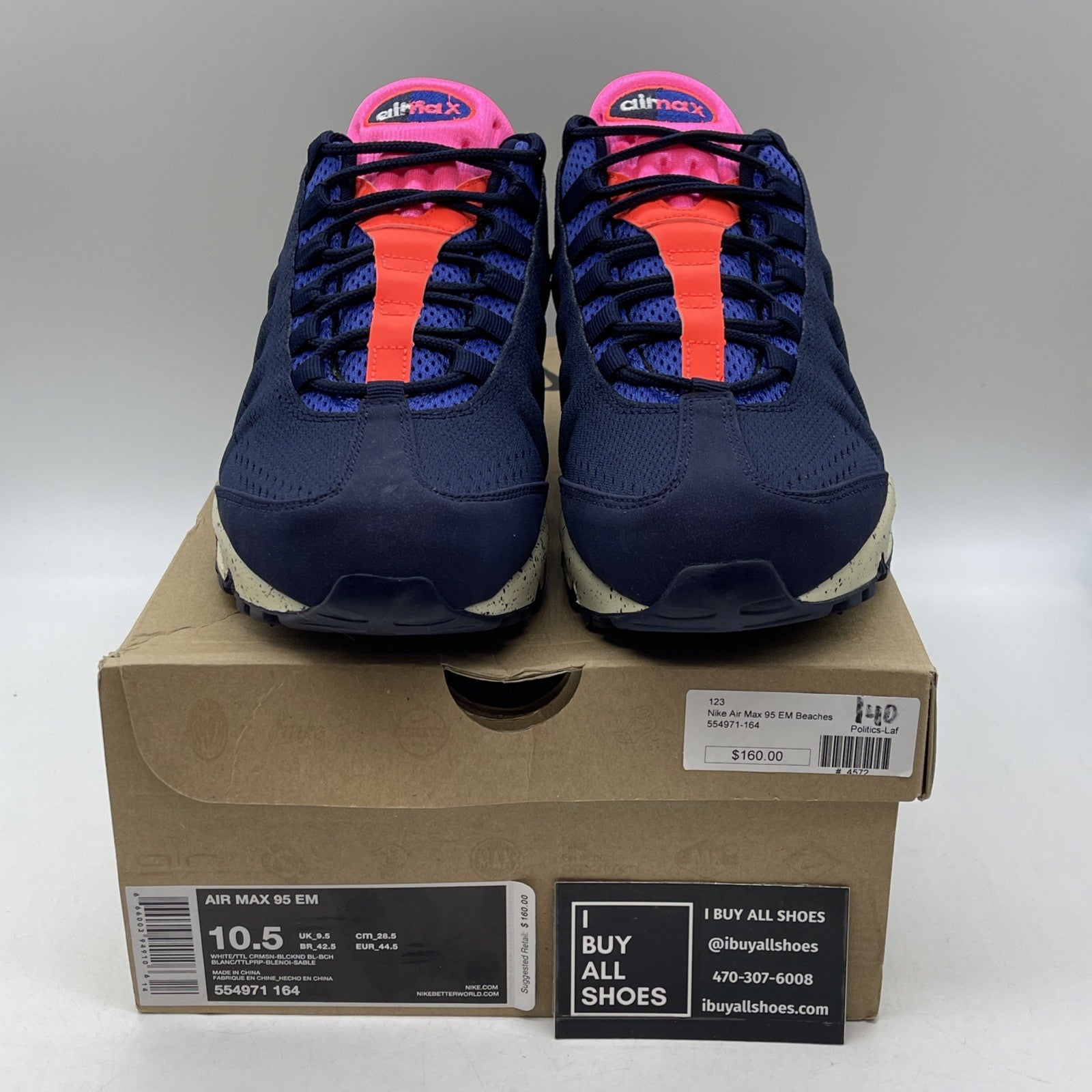 Size 10.5 - Nike Air Max 95 EM Beaches of Rio Blue Pink Suede (554971-164)