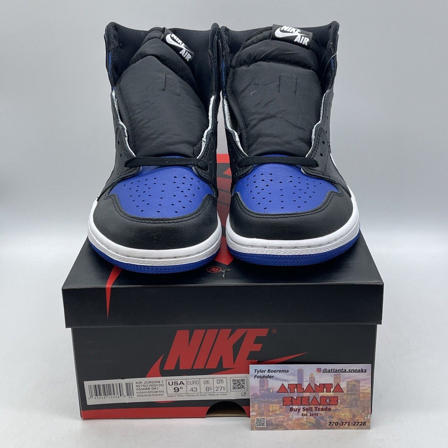 Size 9.5 - Jordan 1 Retro OG High Royal Toe Black Blue Leather (555088-041)