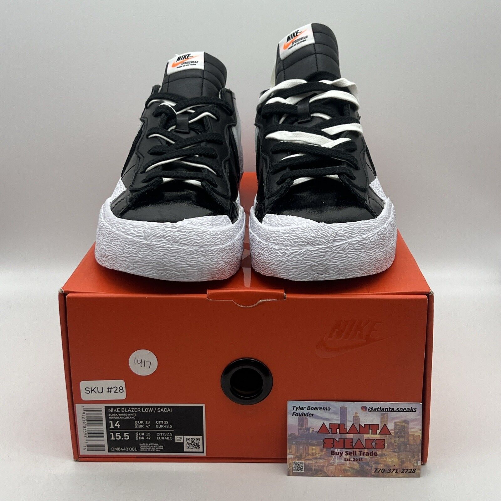 Size 14 - Nike Blazer Low x Sacai Shiny Black 2022 Brand New Og All