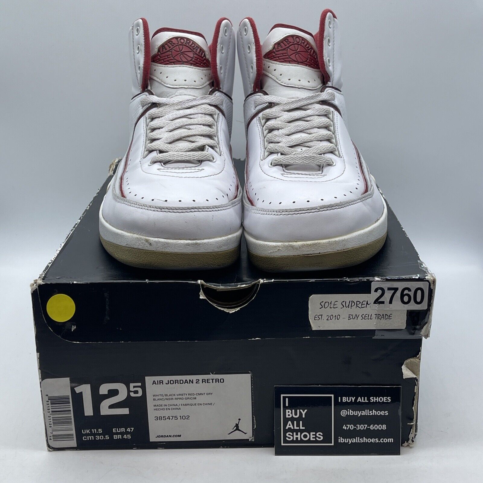 Size 12.5 - Air Jordan 2 Retro Chicago Home White Red Leather (385475102)