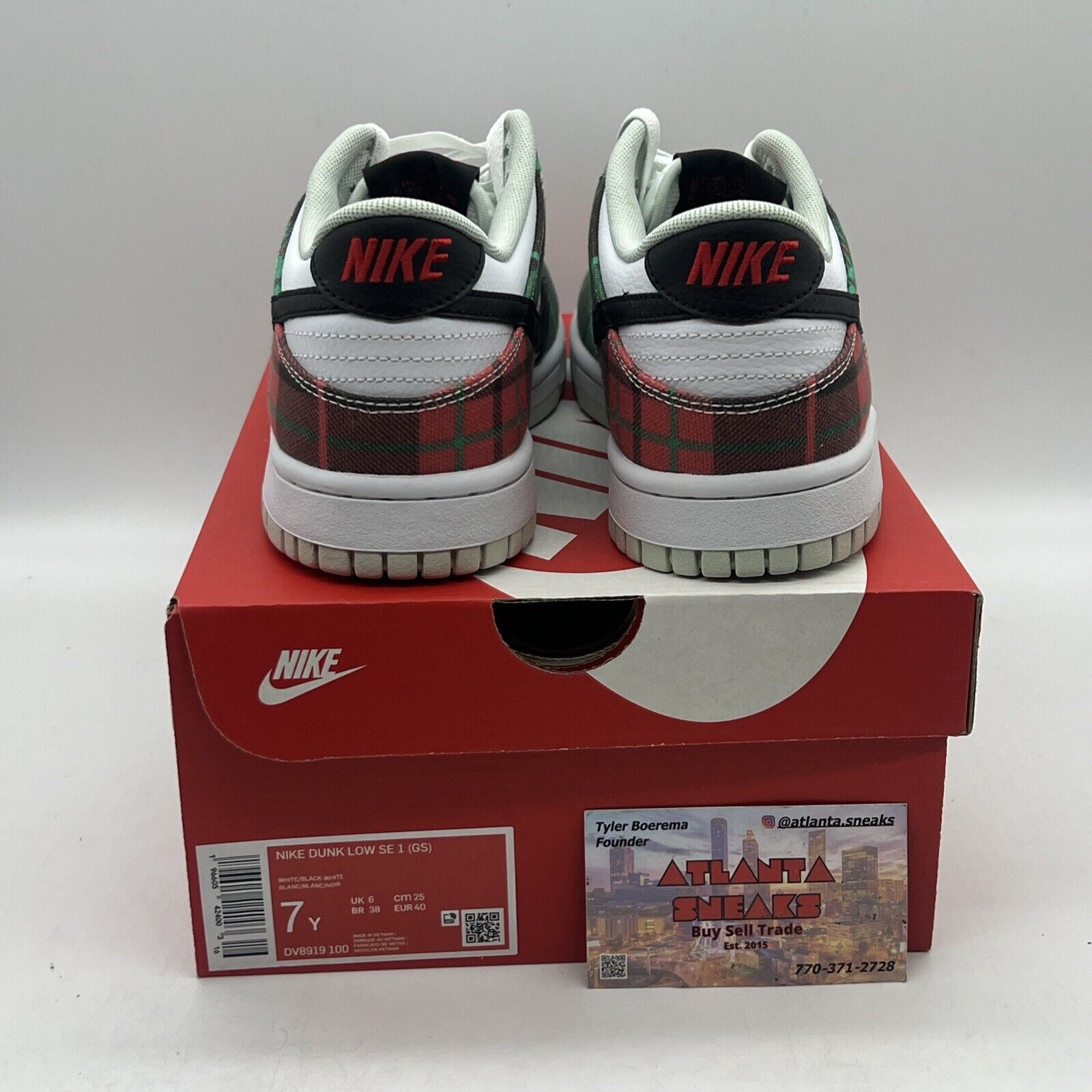 Nike Dunk Low 'Tartan Plaid' White Black Red Grey DV0827-100 Size 7Y Brand New