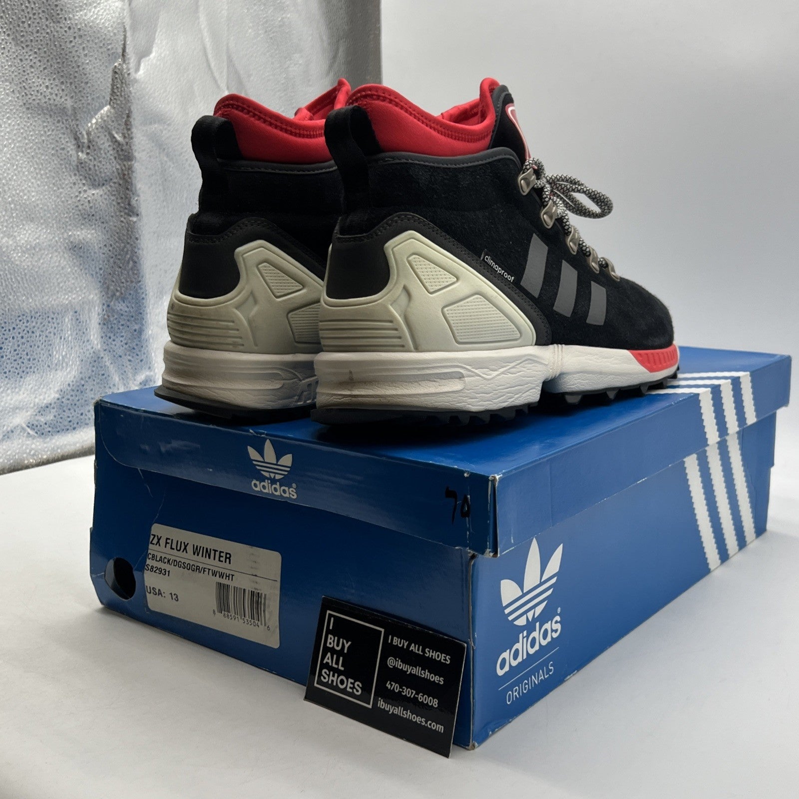 Size 13 - Adidas ZX Flux Winter Black Scarlet (S82931)