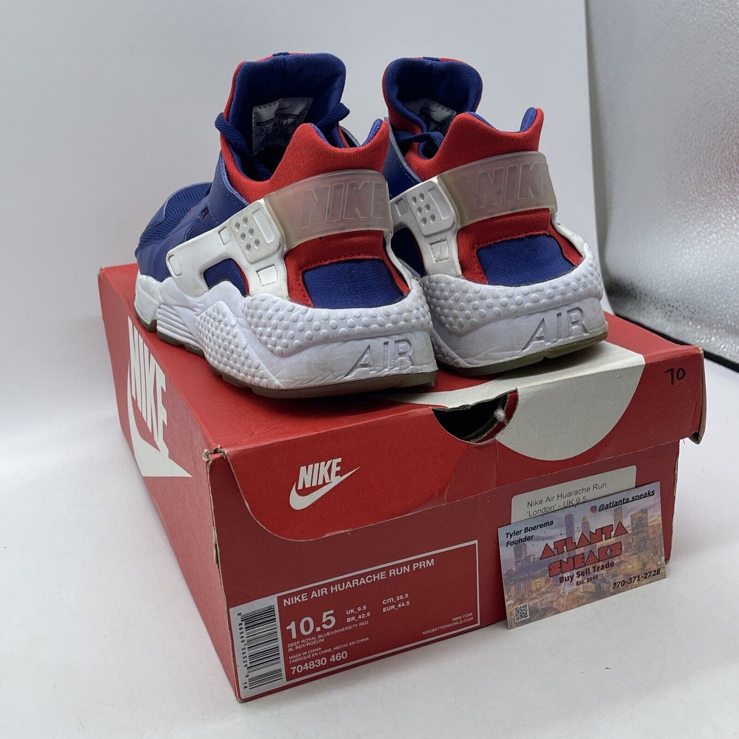 Size 10.5 - Nike Air Huarache Premium London Blue Red Suede White (704830-460)