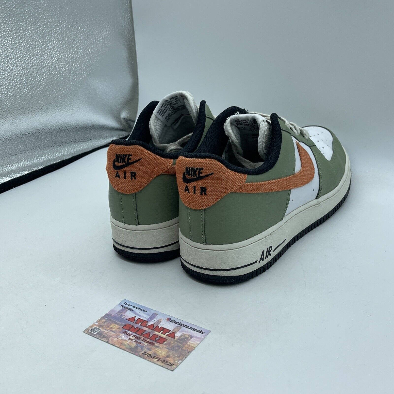 Size 11.5 - Nike Air Force 1 '07 Oil Green Orange White Leather (FD0758-386)