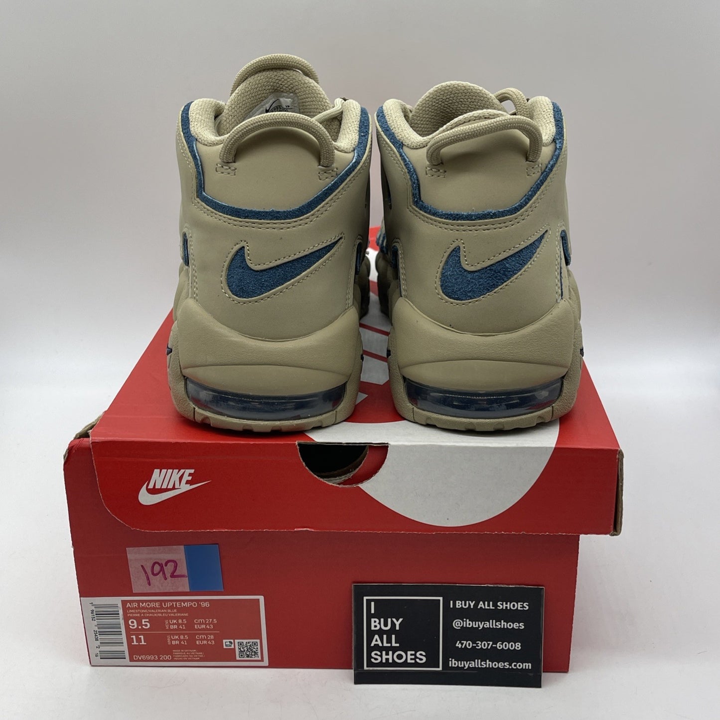 Size 9.5 - Nike Air More Uptempo Limestone Brown Blue Suede (DV6993-200)