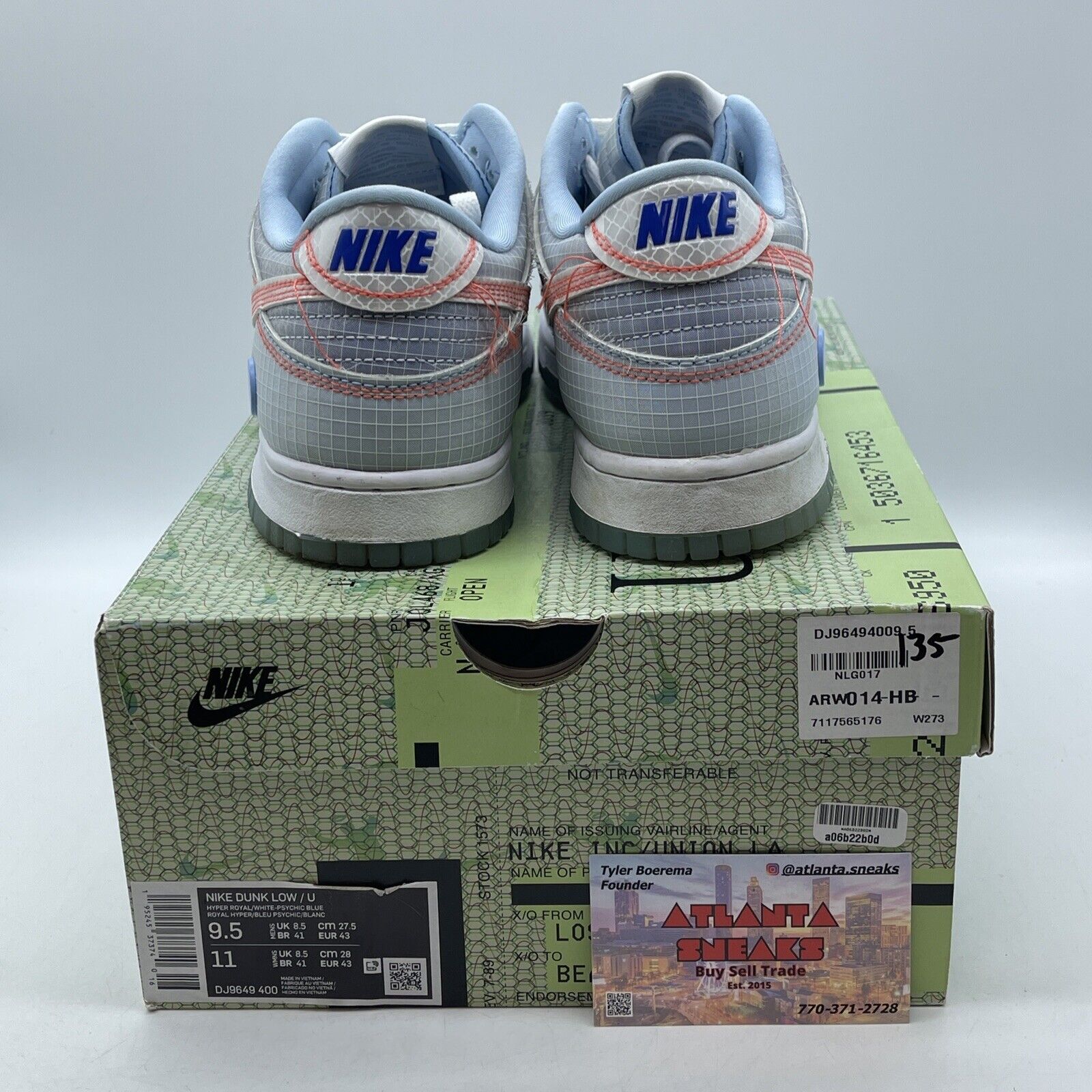 Size 9.5 - Nike Dunk Low x Union LA Passport Pack - Argon Leather (DJ9649-400)
