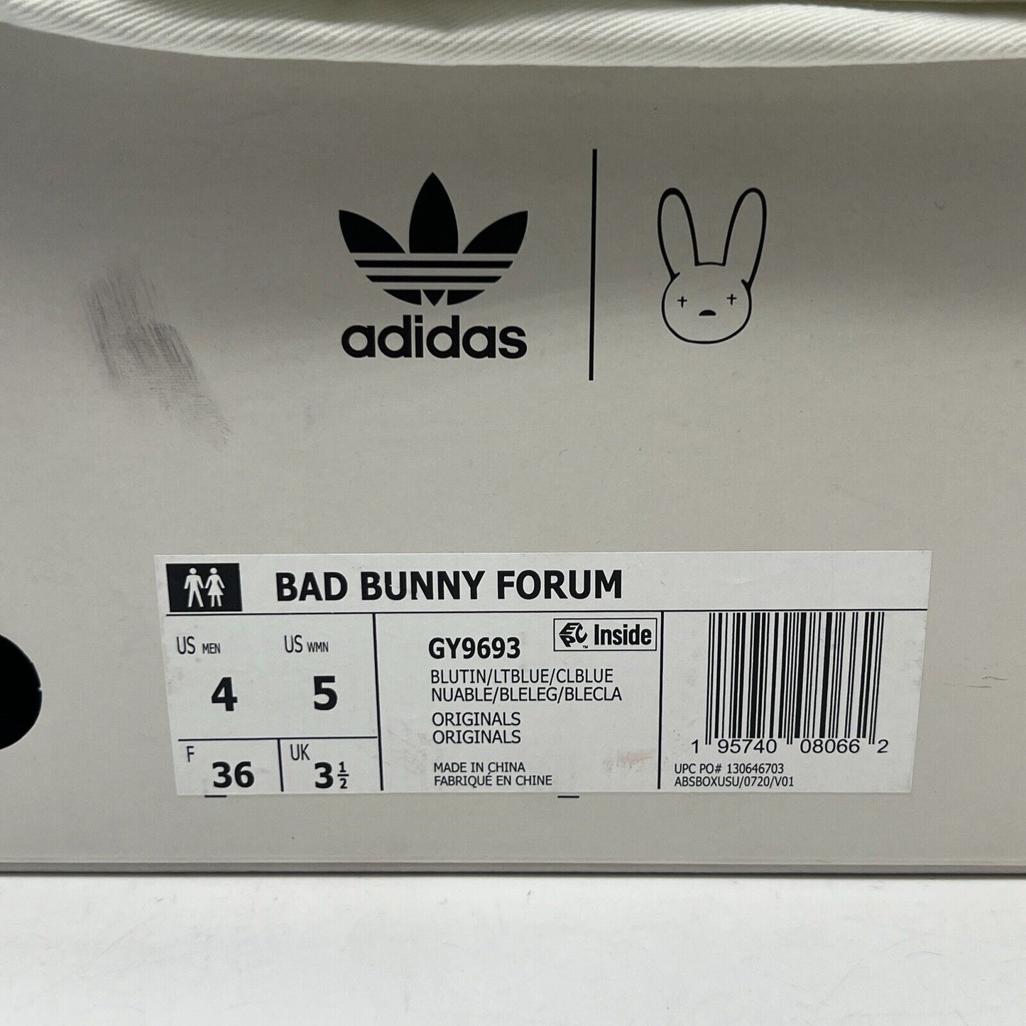 Size 4 - adidas Bad Bunny x Forum Buckle Low Blue Tint White Leather (GY9693)