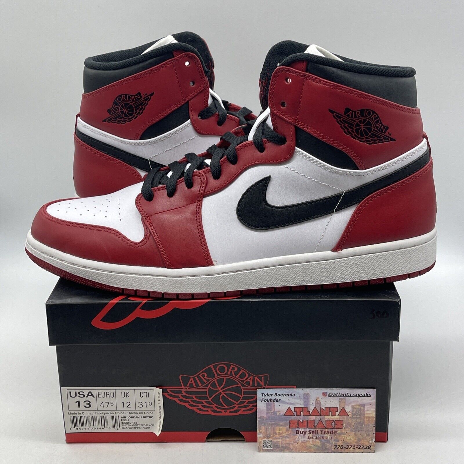 Size 13 - Jordan 1 Retro High Chicago 2013 White Black Red Leather (332550-163)