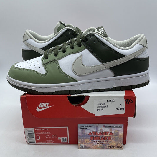 Size 9 - Nike Dunk Low Oil Green Grey White Leather (FN6882-100)