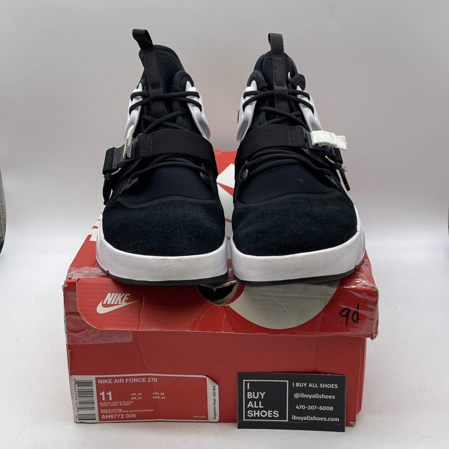 Size 11 - Nike Air Force 270 Black White Suede Leather (AH6772-006)