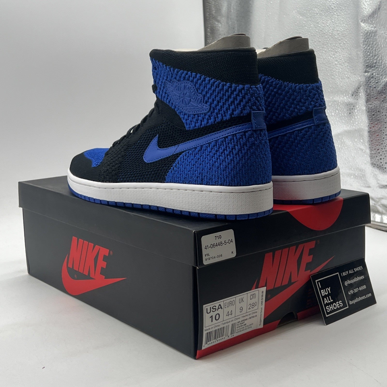 Size 10 - Air Jordan 1 Retro OG Flyknit High Royal (919704-006).