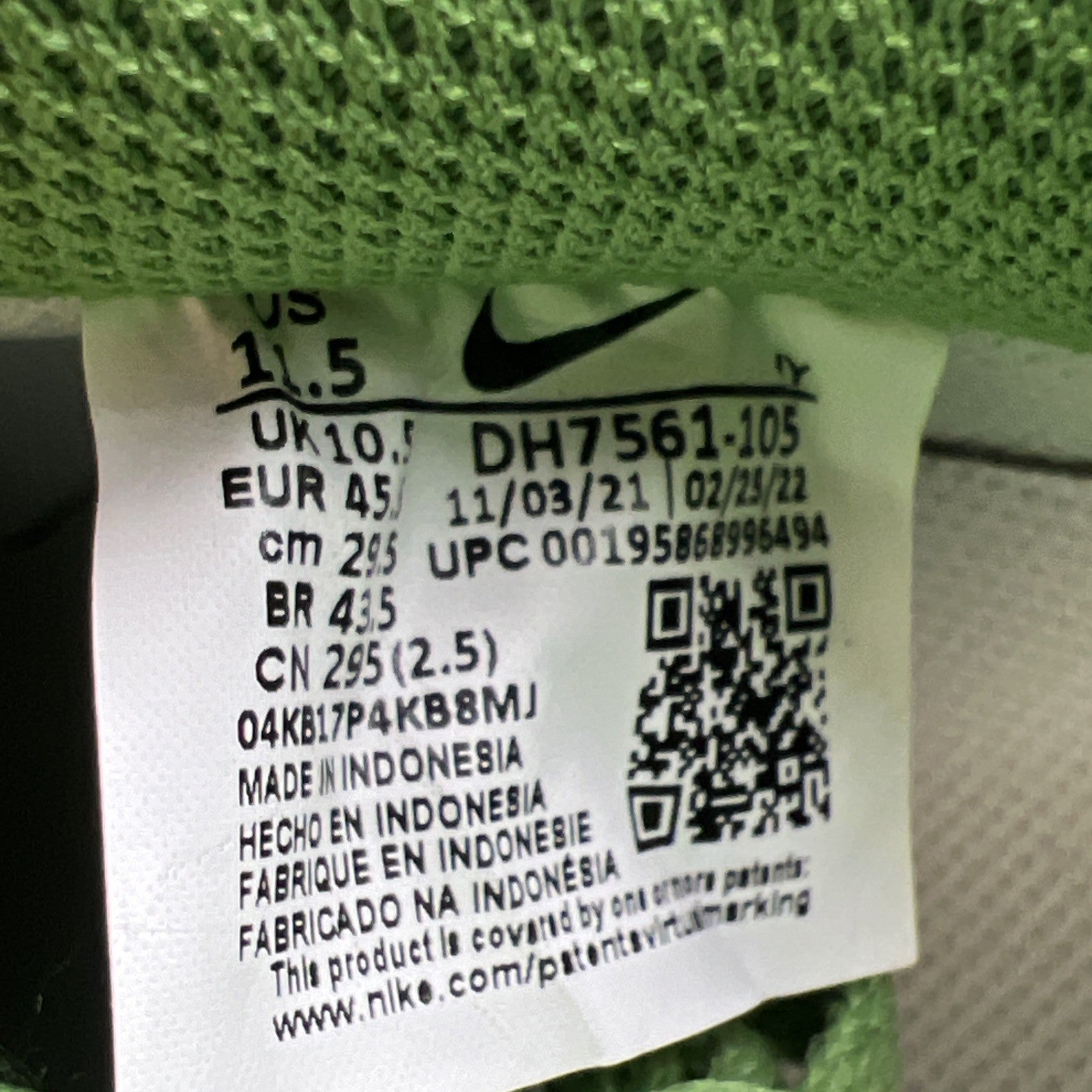 Size 11.5 - Nike Air Force 1 '07 White Chlorophyll (DH7561-105)