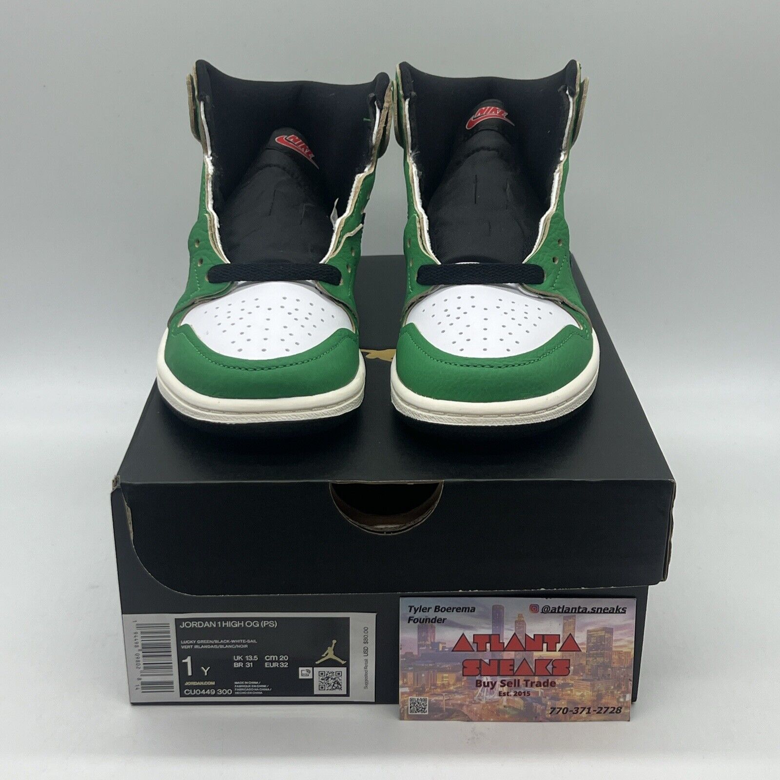 Nike Air Jordan 1 High OG Preschool (PS) Lucky Green SIZE 1Y CU0449-300 Og All