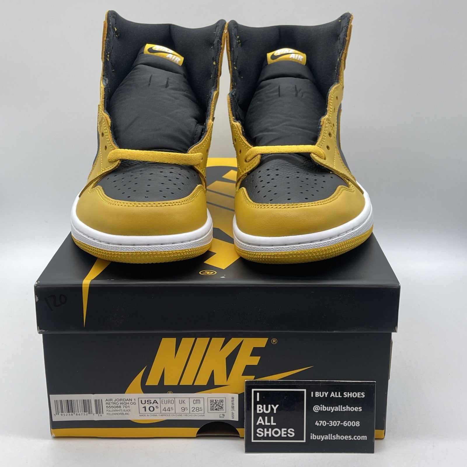 Size 10.5 - Jordan 1 Retro OG High Pollen Yellow Black Leather (555088-701)