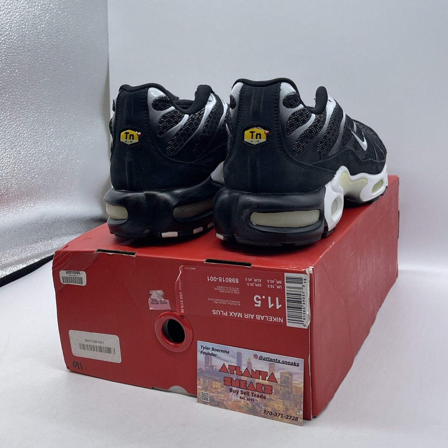 Size 11.5 - NikeLab Air Max Plus Black Sail White Suede Leather (898018-001)